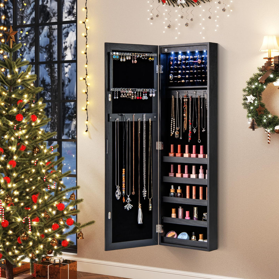 Giantex Wall or Door Mounted Jewelry Cabinet with Full Length Mirror with Lights