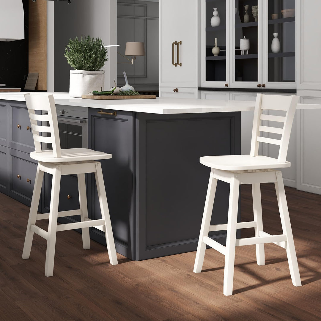 Giantex Wood Bar Stools, Swivel Counter Height Bar Stools with Slatted Hollow Back &amp; Ergonomic Contoured Seat