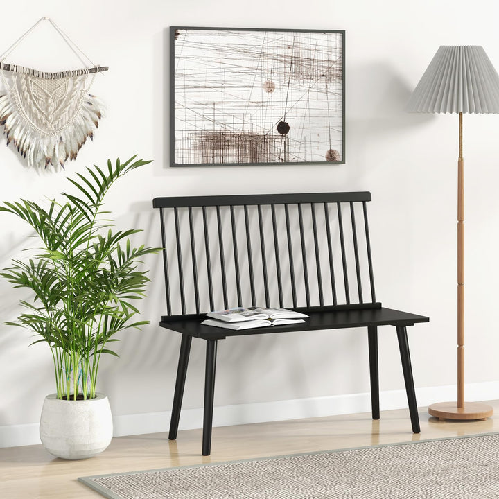 Giantex Entryway Bench for 2, Windsor Bench with Spindle Back &amp; Anti-Slip Foot Pads