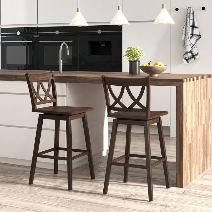Giantex 29" Bar Stools Set of 2/4, Swivel Wooden Bar Chairs with Rubber Wood Frame, for Kitchen Island, Restaurant &amp; Pub, Dark Grey