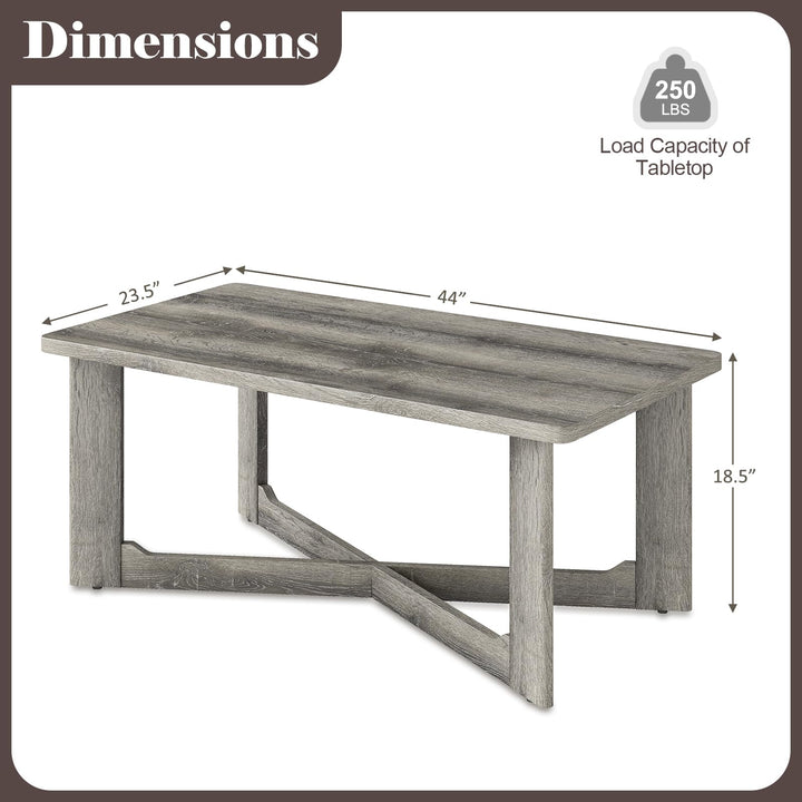 Giantex Farmhouse Wood Coffee Table Rectangle Center Table with X-Shaped Base &amp; Rubber Wood Frame