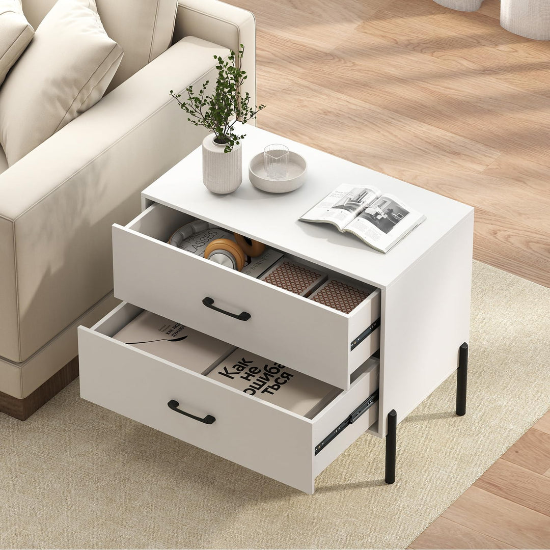 Giantex 2-Drawer Dresser Modern Wooden Nightstand with Metal Legs &amp; Handles