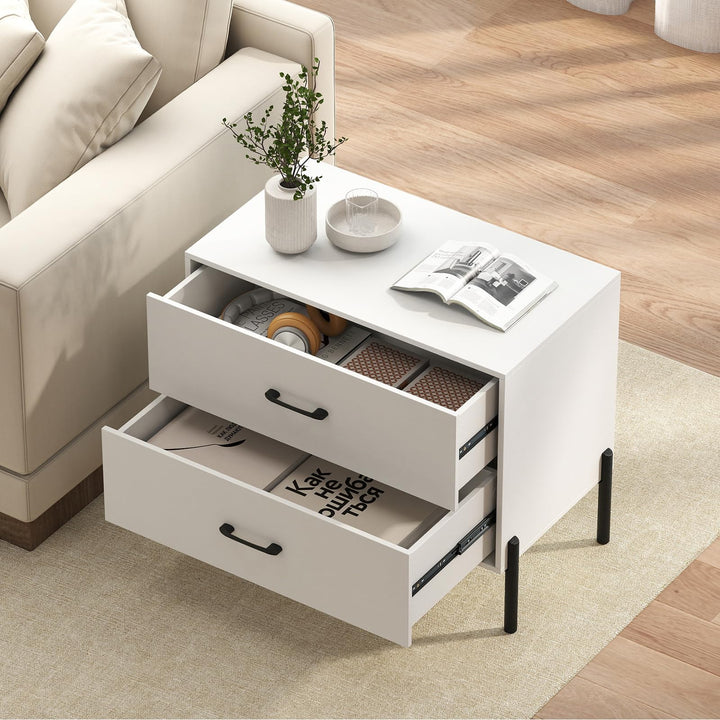 Giantex 2-Drawer Dresser Modern Wooden Nightstand with Metal Legs &amp; Handles
