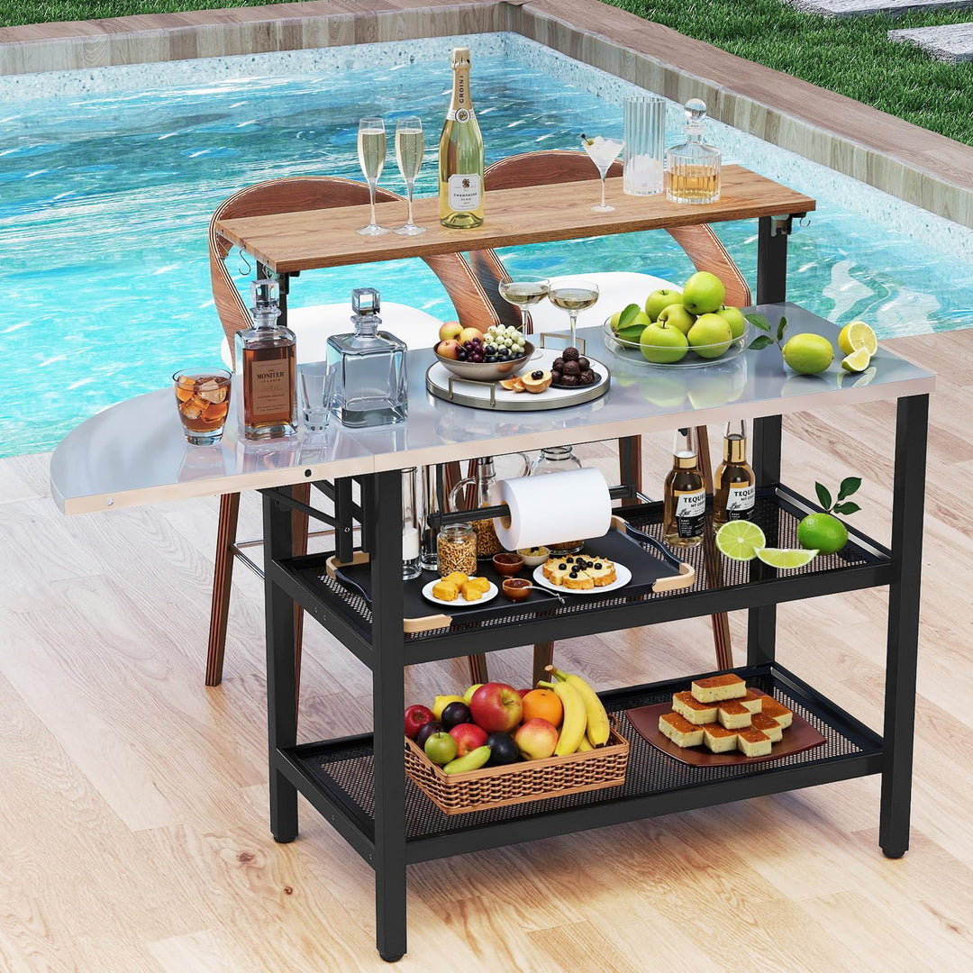 Giantex Outdoor Bar Table with Flip-Up Top &amp; Foldable Side Table