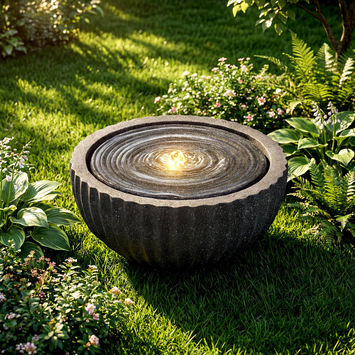 Giantex 17.5"/18" Round Outdoor Water Fountain with 6 LED Lights