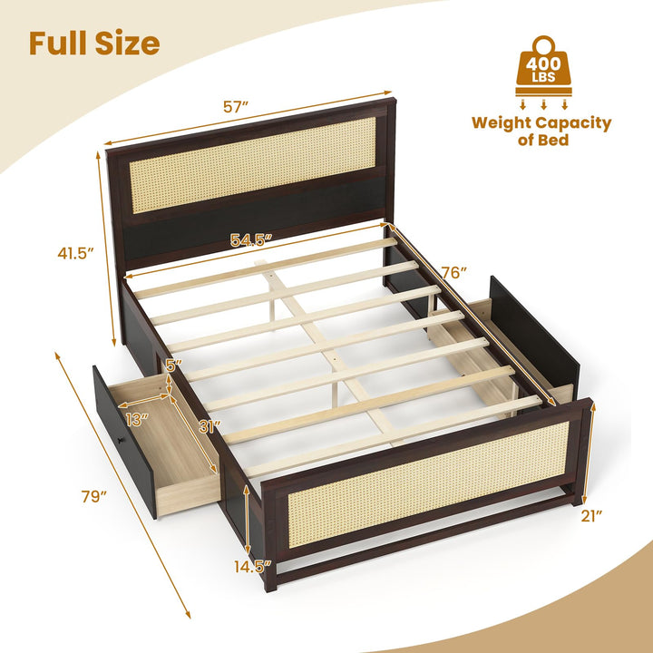 Giantex  Full/Twin Size Rattan Bed Frame with 2 Storage Drawers