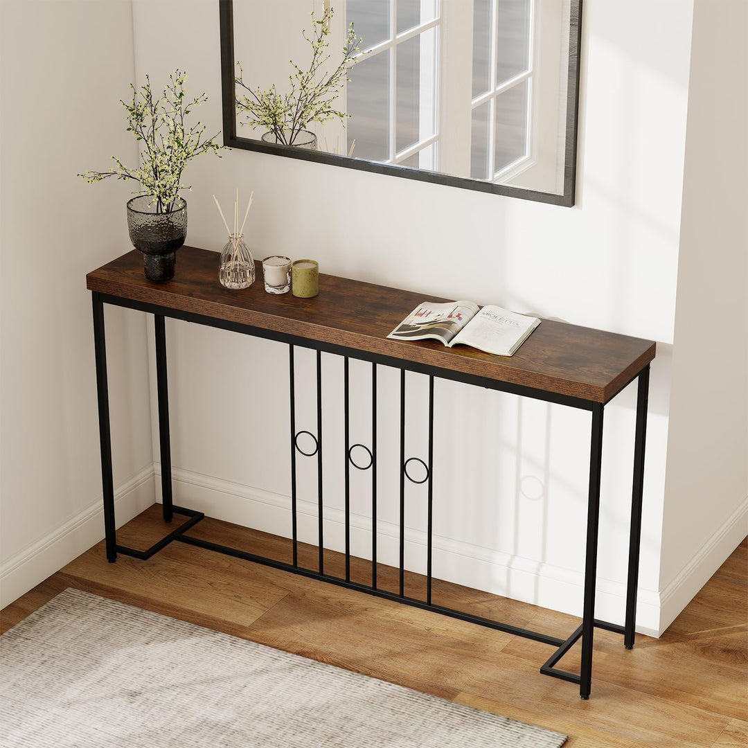 Giantex 55" Narrow Entryway Table with H-Shaped Base &amp; Spacious Tabletop