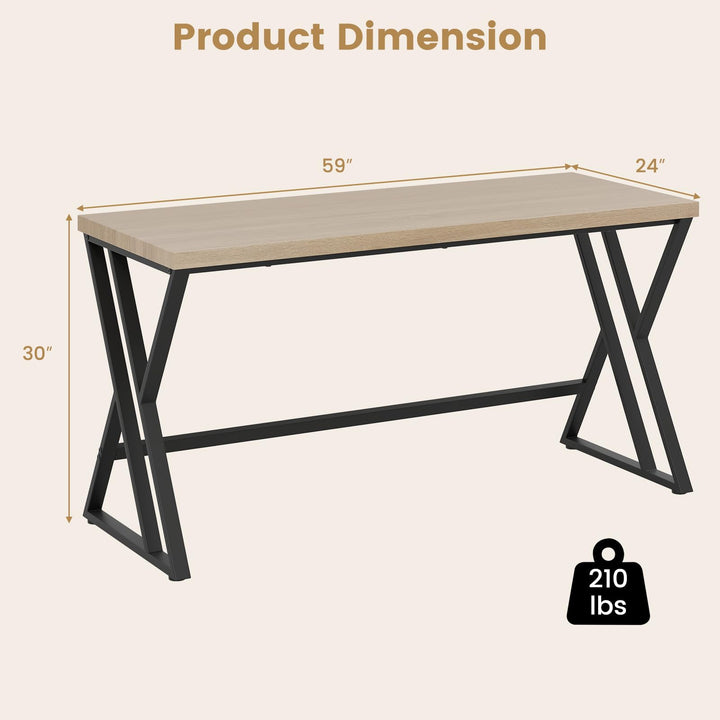 Giantex Large Computer Desk 59" Industrial Home Office Desk with Z-Shaped Metal Leg &amp; Crossbar