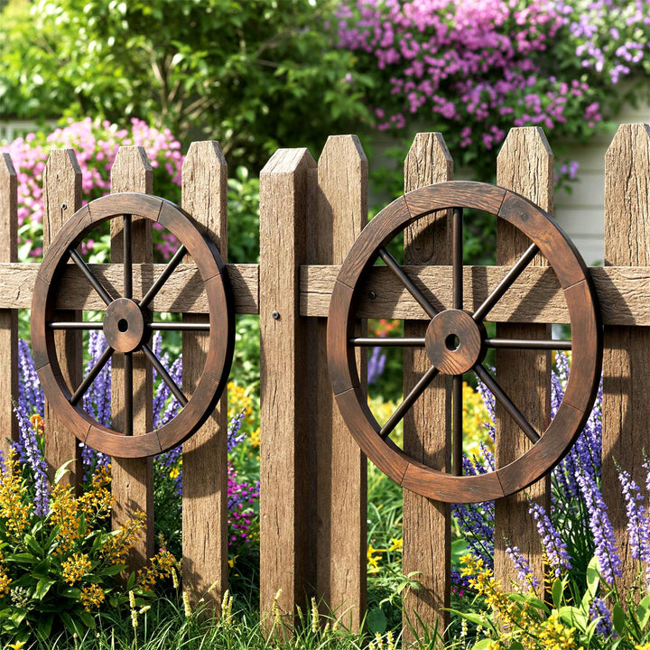 Giantex 24-Inch Wagon Wheels 2/4 Pieces Carbonized Solid Fir Wood