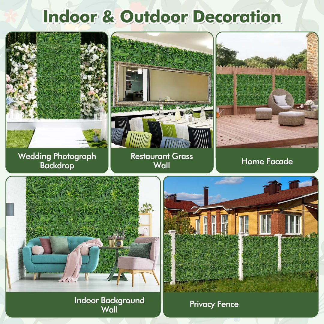 Giantex Grass Wall Panels Backdrop - 4 PCS 20"x20" Artificial Tropical Boxwood Panels