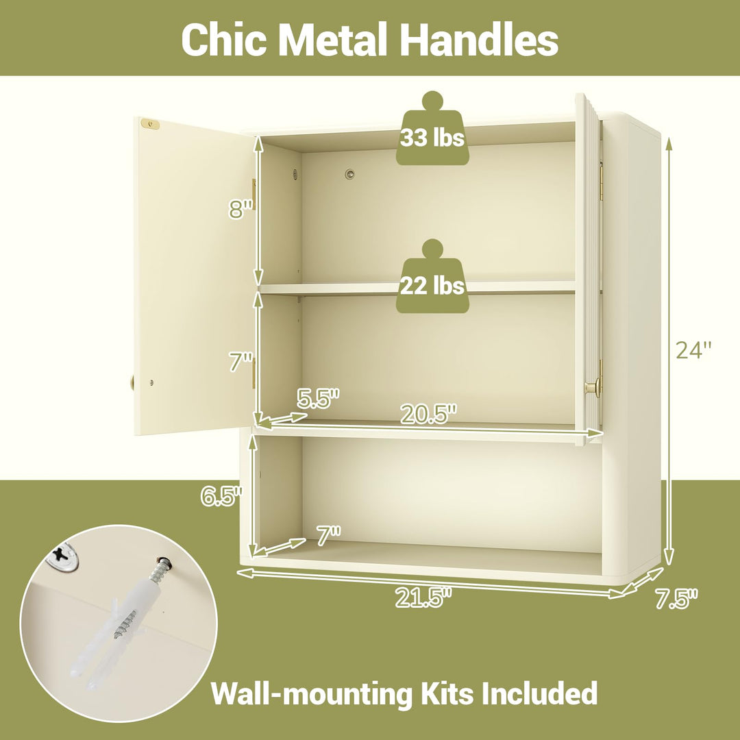 Giantex Fluted Bathroom Wall Cabinet with Open Shelf