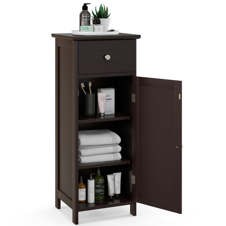 Bathroom Floor Storage Cabinet with Adjustable Shelf &amp; Large Drawer