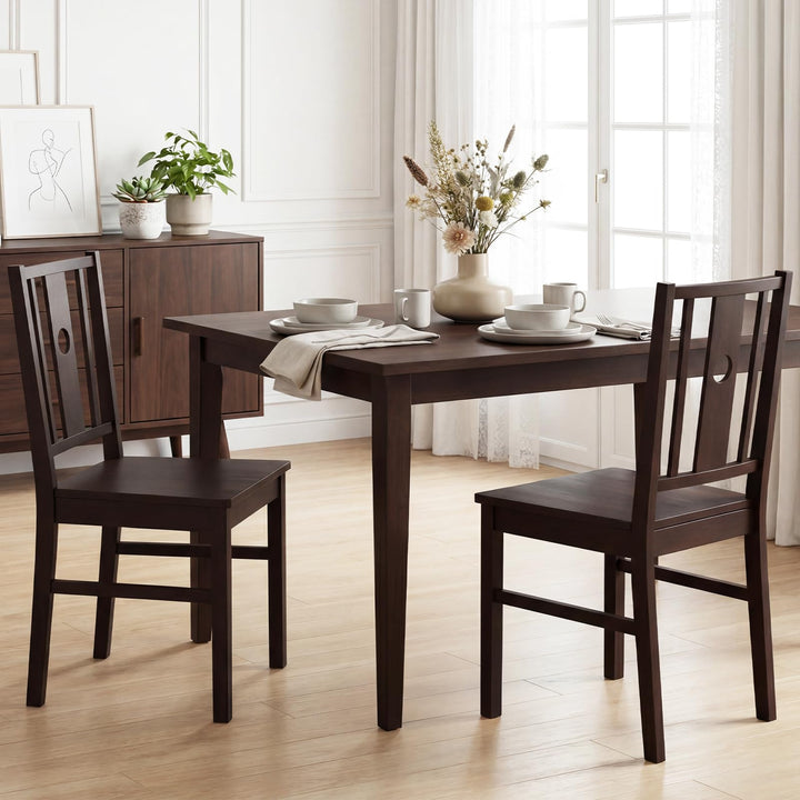 Giantex Solid Rubber Wood Kitchen Chairs with Slatted Curved Backrest &amp; Wide Seat (2/4)