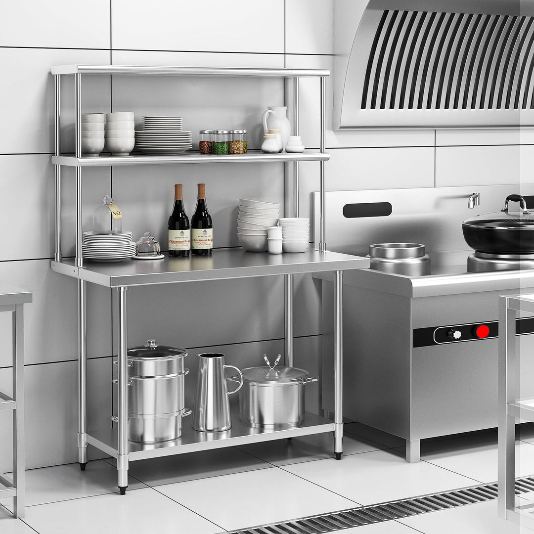 Giantex Stainless Steel Table with Overshelf, 48" X 30"