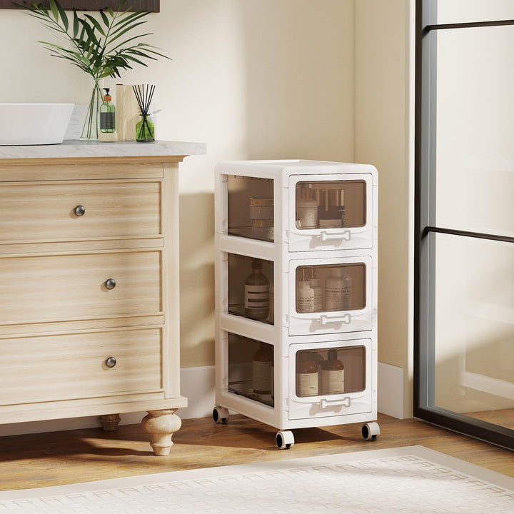 Giantex 3/4/5-Tier Plastic Drawer Storage Organizer Rolling Cart with Drawers &amp; Lockable Wheels