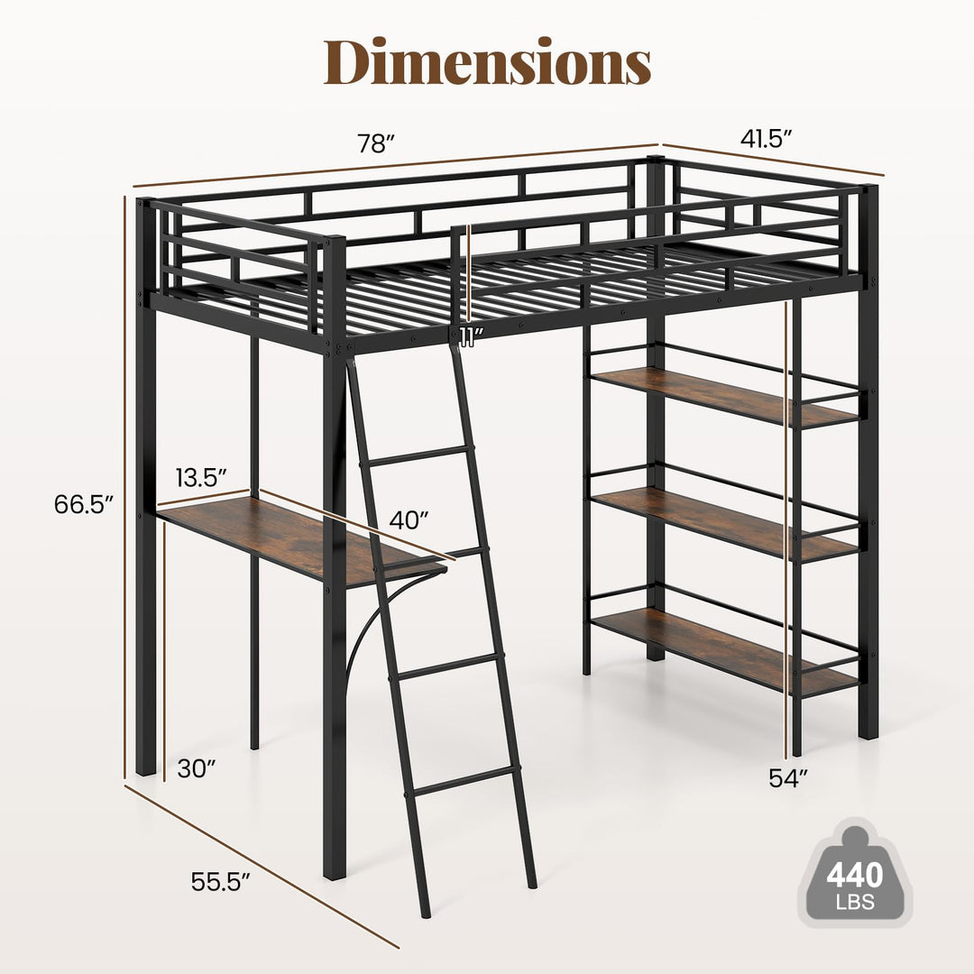 Giantex Twin Size Loft Bed with Desk &amp; Shelves for Kids