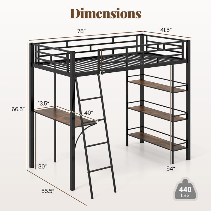 Giantex Twin Size Loft Bed with Desk &amp; Shelves for Kids