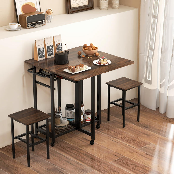 3 Piece Dining Table Set with 6-Bottle Wine Rack