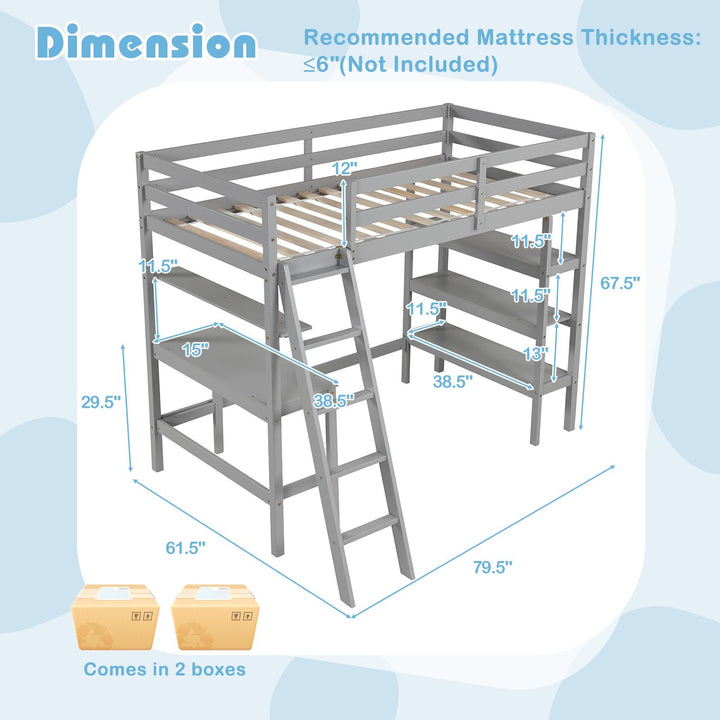 Giantex Loft Bed with Desk &amp; Bookshelves
