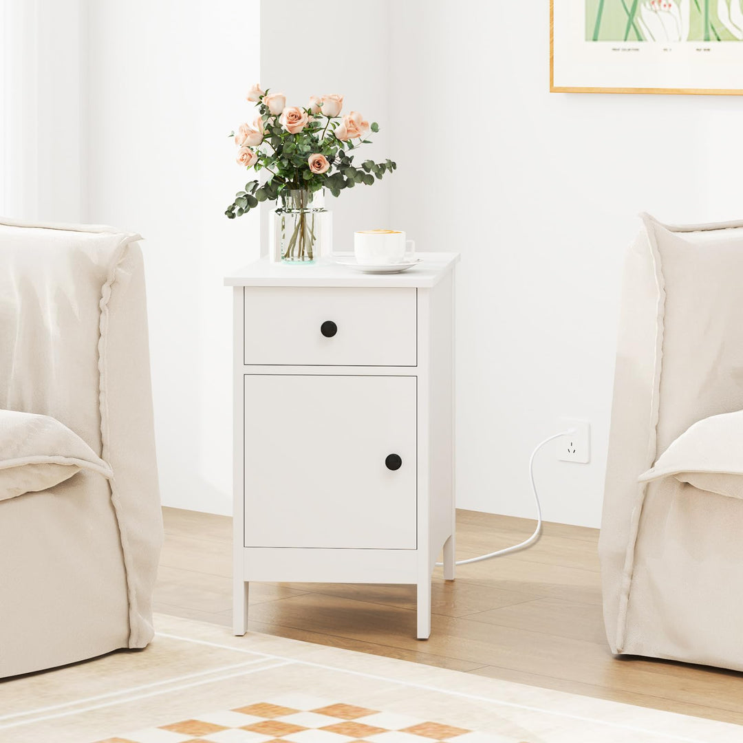Giantex Nightstand with Charging Station, Flip Top End Table w/USB Ports &amp; Outlets, Modern Side Table w/Storage Drawer
