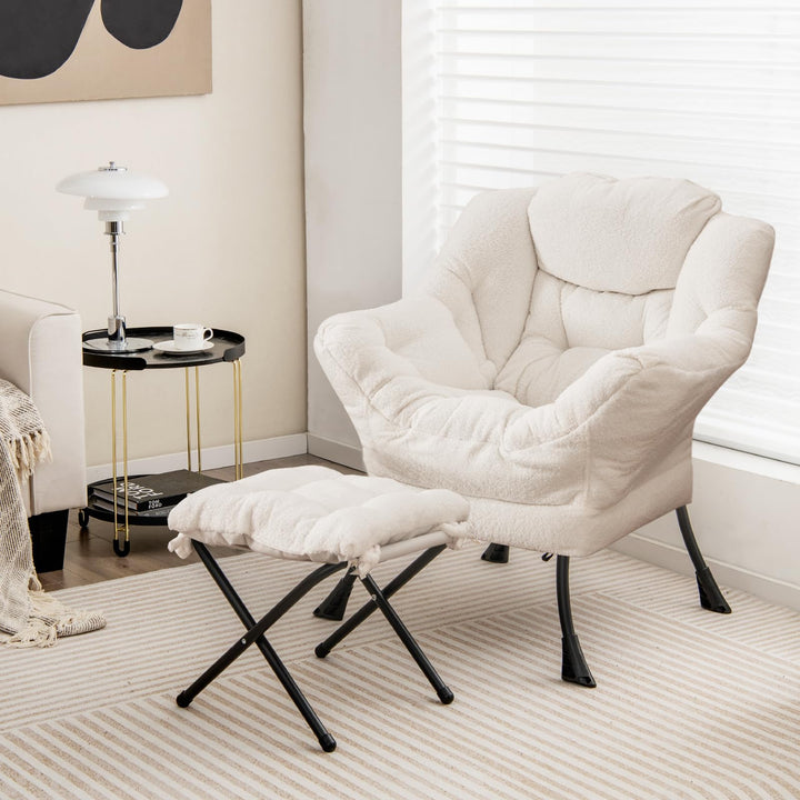 Giantex Set of 1/2 Lazy Chair with Folding Ottoman, Modern Sherpa Accent Chair w/Armrests &amp; Pocket