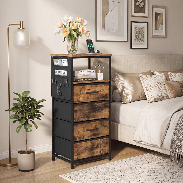 GIANTEX Modern 34" Bedside Table with 4 Fabric Drawers (1/2)
