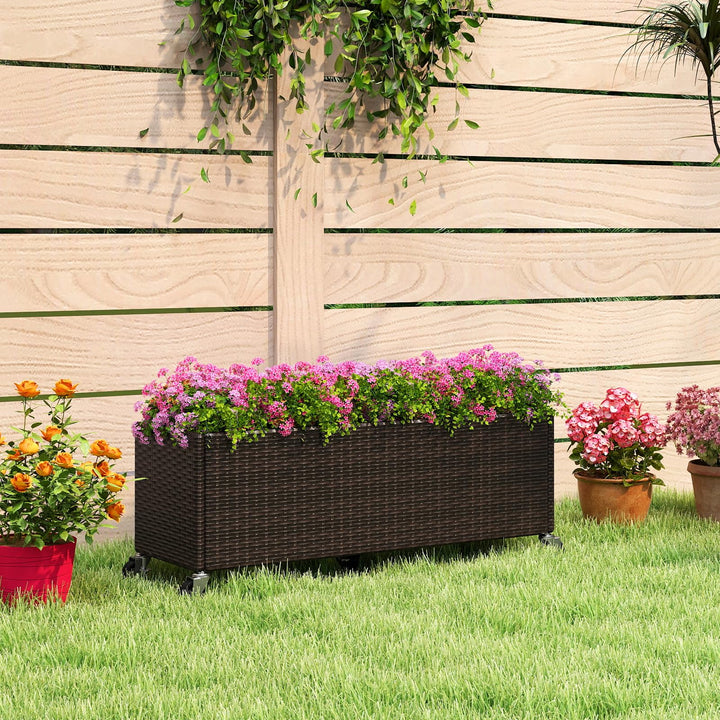 Giantex 38”x12”x14" Wicker Raised Garden Bed with Wheels