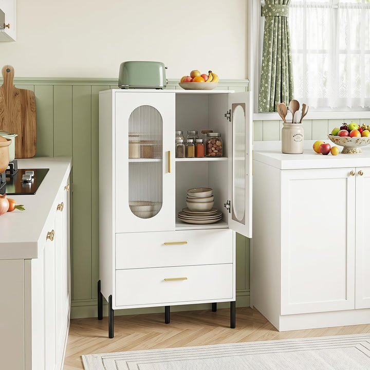 Giantex 47" H Buffet Sideboard Kitchen Cabinet w/Clear Doors &amp; 2 Drawers