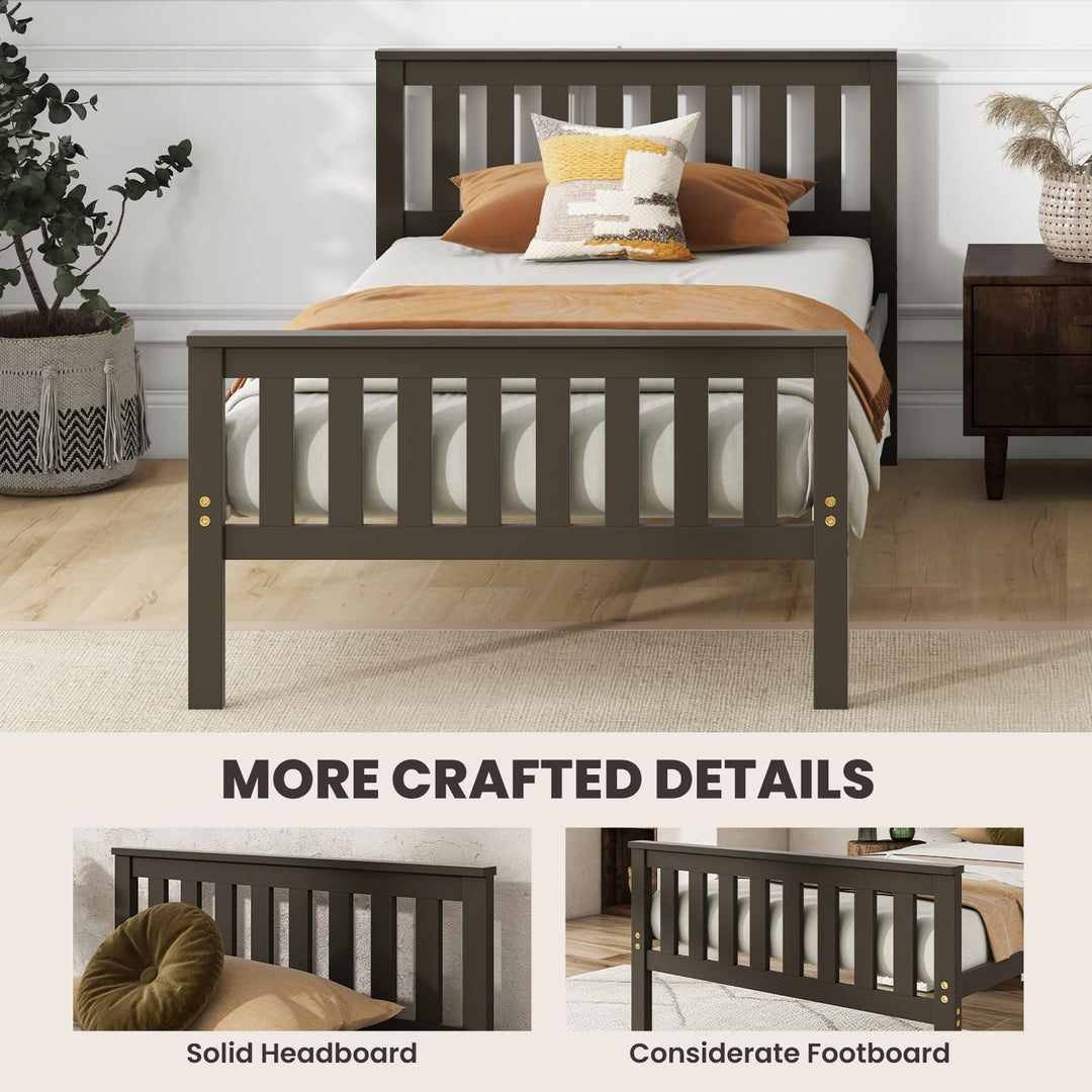 Giantex Queen/Full/Twin Size Wood Bed Frames with Headboard, Mid Century Platform Bed with Wooden Slats Support
