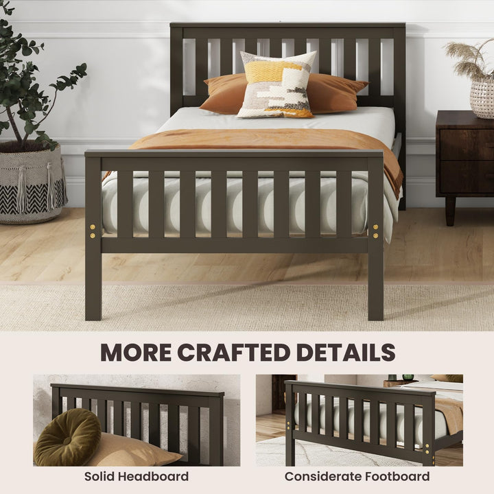 Giantex Queen/Full/Twin Size Wood Bed Frames with Headboard, Mid Century Platform Bed with Wooden Slats Support