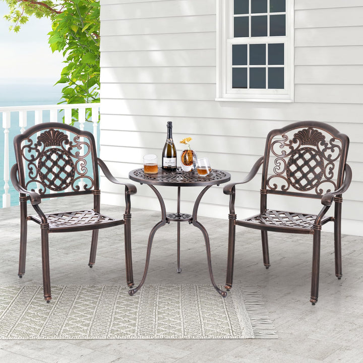 Giantex Patio Chairs Set of 2, Easy Assembly Stackable Cast Aluminum Outdoor Chairs with Armrest &amp; Adjustable Footpads