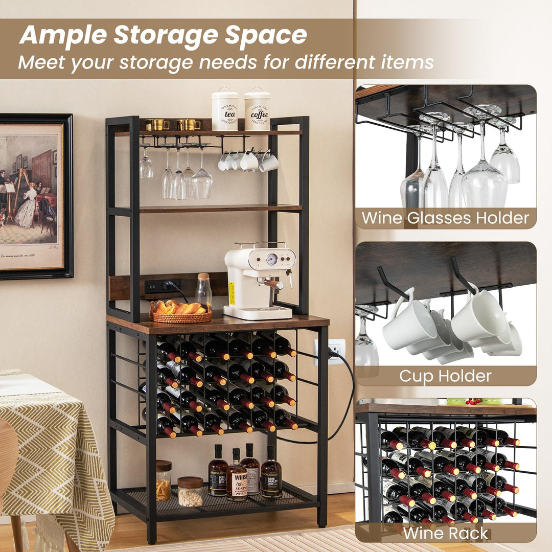 Giantex Bakers Rack with Storage Hutch, Power Outlet &amp; USB Port, Coffee Bar 24-Bottle Wine Rack &amp; Glass Holder