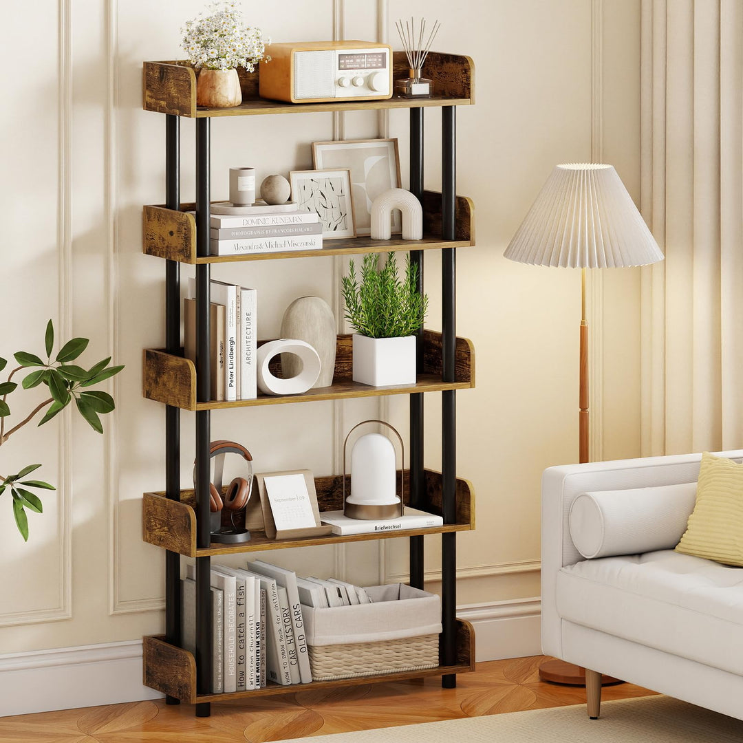 Giantex 5-Tier Bookshelf with Anti-Tipping Kit &amp; Open Storage Organizer for Living Room Bedroom