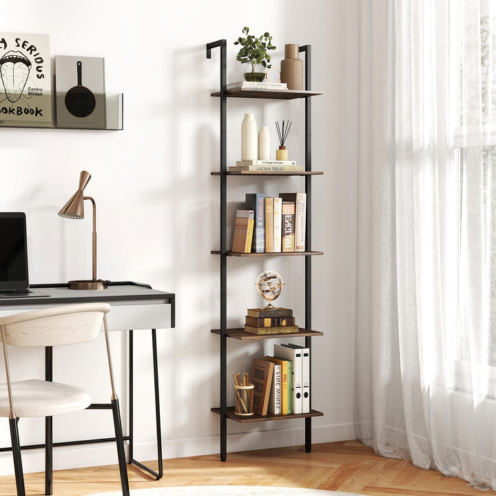 Giantex 5 Tier Ladder Shelf Wall Mount Bookshelf with Anti-Tipping Kits &amp; Metal Frame