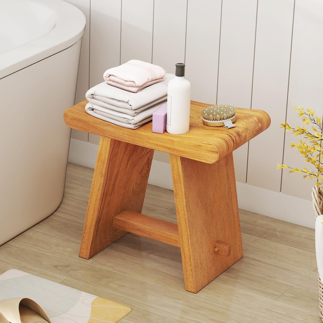 Giantex Teak Shower Bench Stool for Bathroom Fully Assembled Wooden Bath Seat 19.5&