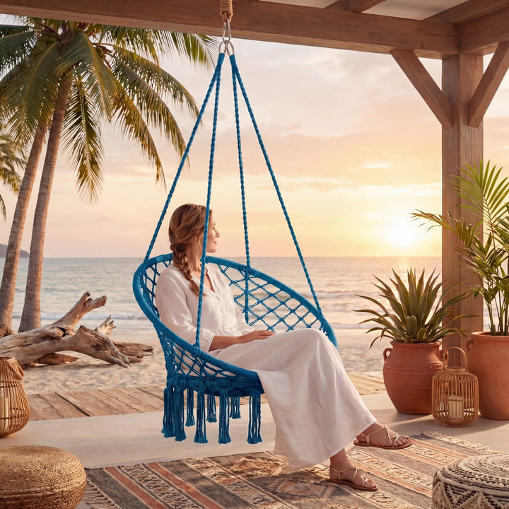 Giantex Hammock Chair Macrame Swing with Round Seat Cushion and Hardware Kit