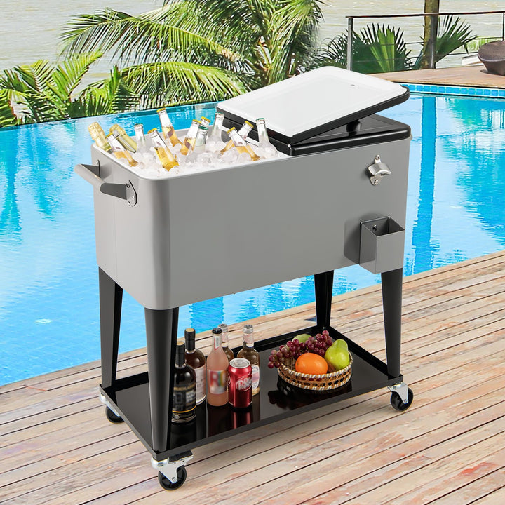Giantex 80 Quart Rolling Patio Cooler Cart with Bottom Storage Shelf &amp; Drain
