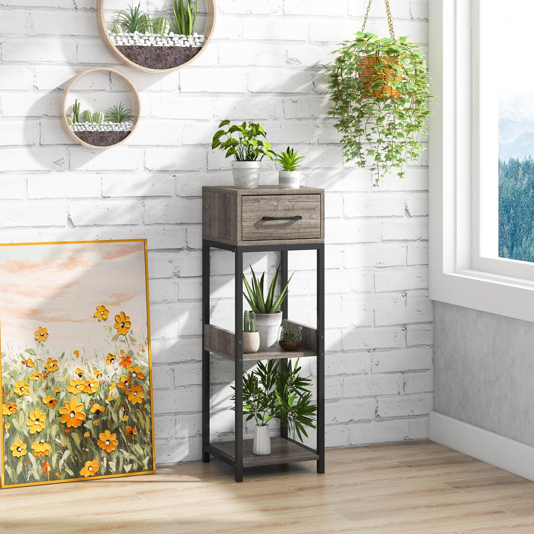 Giantex 3 Tier Tall Plant Stand Indoor, 36 Inch Corner Plant Holder with Drawer &amp; Metal Frame
