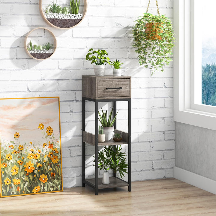 Giantex 3 Tier Tall Plant Stand Indoor, 36 Inch Corner Plant Holder with Drawer &amp; Metal Frame
