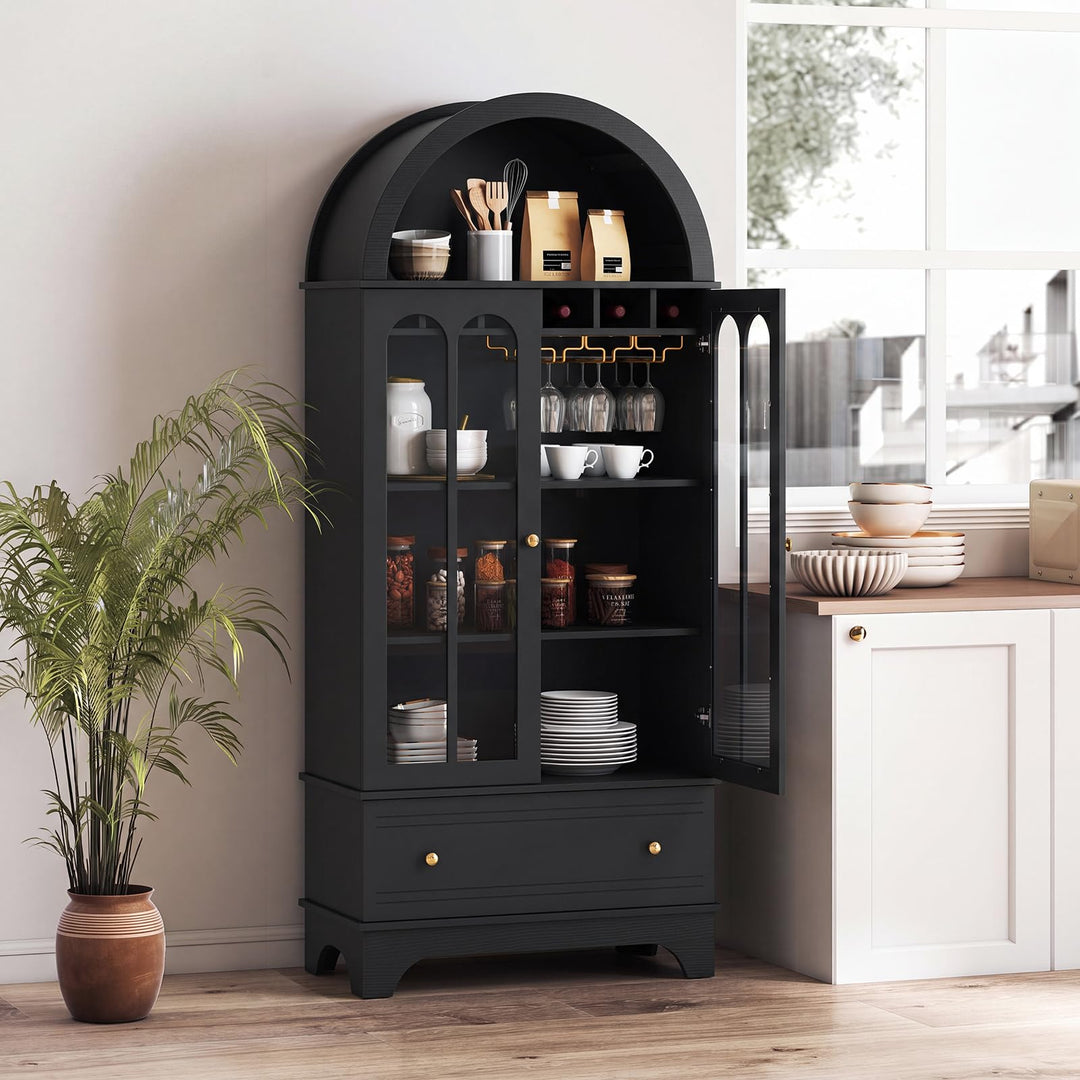 Giantex 71.5" Arched Cabinet w/Tempered Glass Doors