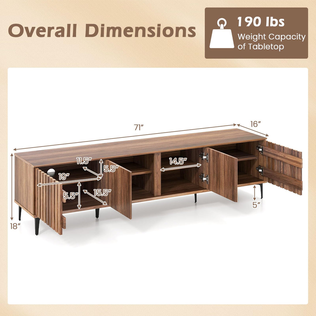 Giantex 4-Door Slatted TV Stand for 80 Inches TVs for Living Room Bedroom