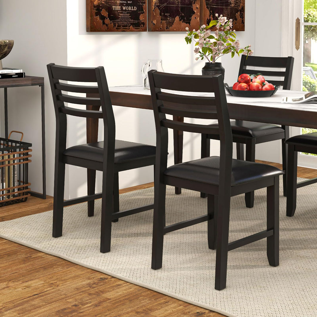 Giantex Dining Chairs Black, Faux Leather Upholstered Kitchen Chairs w/Padded Seat &amp; Ladder Back