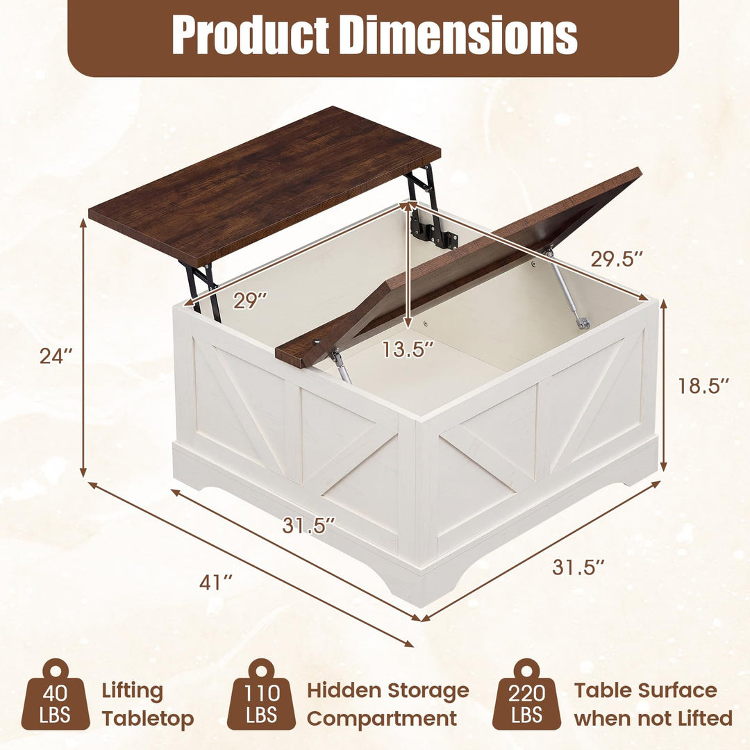 Giantex 31.5" Square Farmhouse Lift Top Coffee Table with Storage