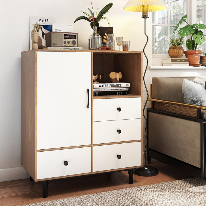 Giantex Storage Cabinet with 4 Drawers Door &amp; Open Compartment, Metal Support Legs