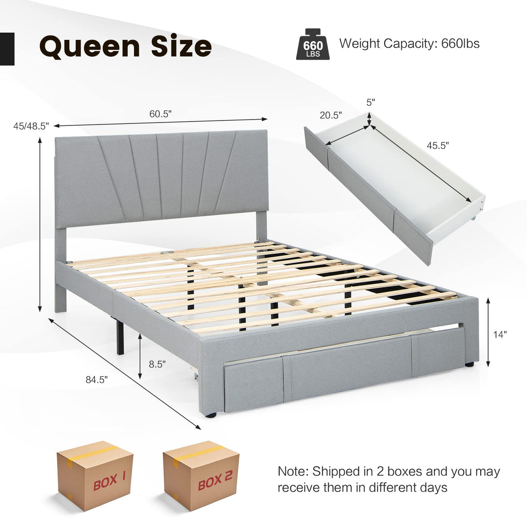 Giantex Upholstered Queen Bed Frame with Drawer, Modern Platform Bed with Storage &amp; Adjustable Headboard
