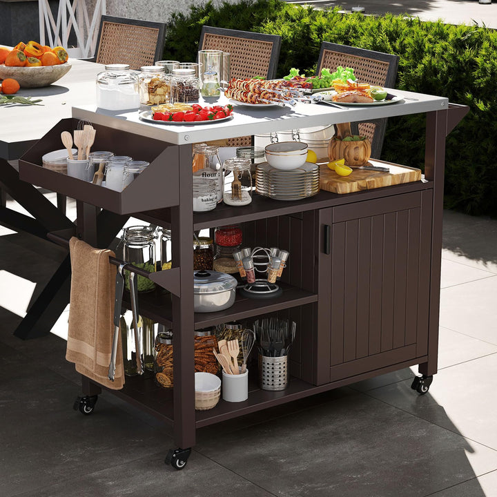 Giantex Outdoor Grill Cart with Storage Cabinet &amp; Shelves Patio Kitchen Island Table