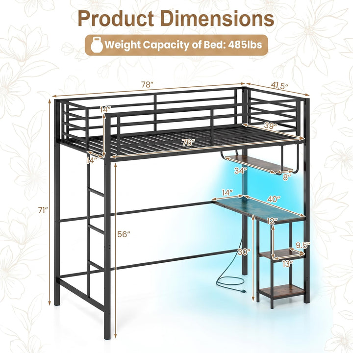 Giantex Twin Loft Bed with Desk LED Lights &amp; Charging Station