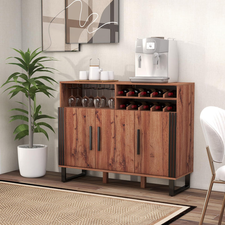 Giantex Wine Bar Cabinet, Buffet Sideboard with 3 Doors &amp; Adjustable Shelves, Liquor Cabinet