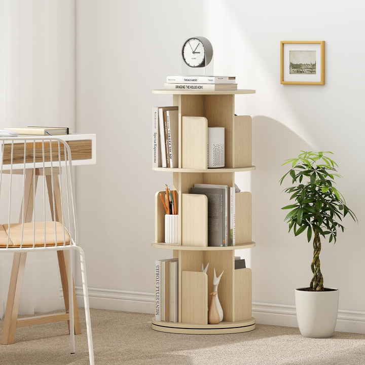 Giantex 3-Tier Rotating Bookshelf 360° Display Rack w/Dividers &amp; Anti-Falling Baffles