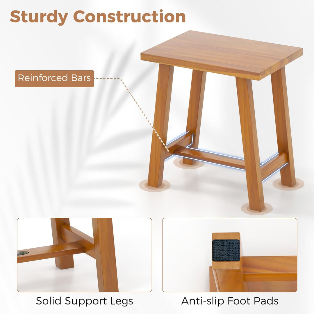 Giantex Teak Shower Bench, Waterproof Shower Stool for Shaving Legs &amp; Spa Bath, Smooth Seat